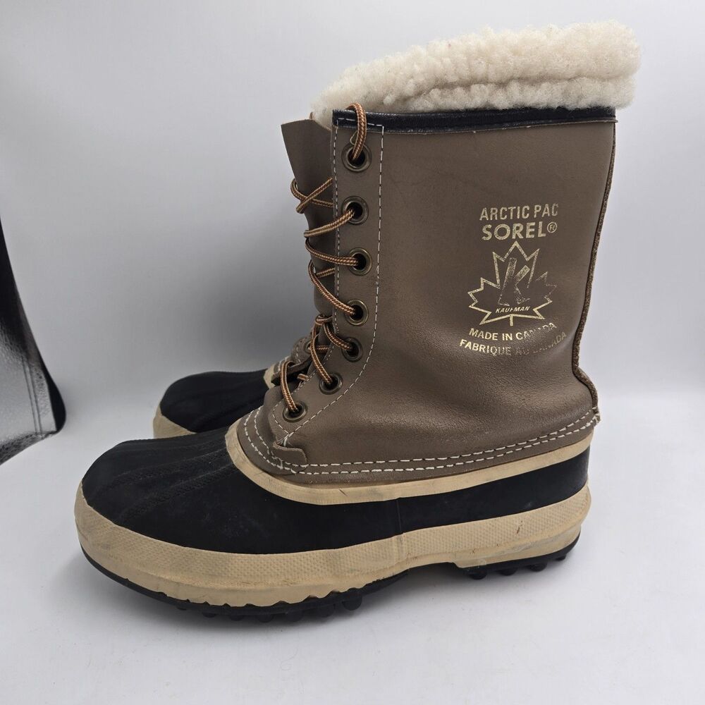 Sorel Arctic Pac Vintage Duck Boots Women’s 9 Brown Leather Wool Lined Canada